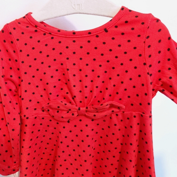 Just Lizzy Baby Girl Red Black Polka Dot Bow Holiday Dress & Matching Headband - Picture 2 of 6